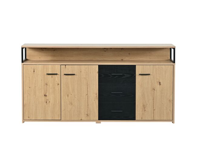 Aparador industrial efecto madera con 3 puertas y 3 cajones de almacenaje con tirador metálico 150x35x75,9cm