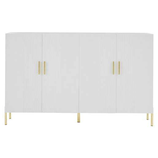 Aparador moderno multifunções branco mate 4 portas puxadores e pés dourados 160*35*100 cm