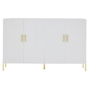 Aparador moderno multifunções branco mate 4 portas puxadores e pés dourados 160*35*100 cm
