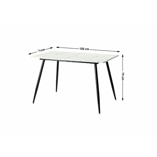 Mesa de jantar retangular estilo escandinavo efeito mármore branco 120x75cm Mesa de jantar retangular estilo escandinavo efeito mármore branco 120x75cm