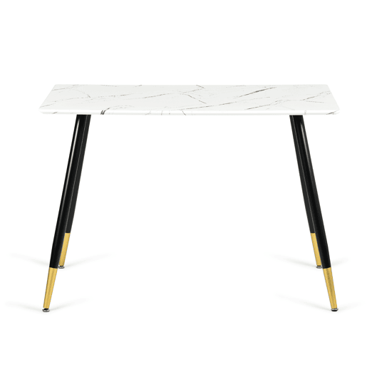 Mesa de jantar retangular estilo escandinavo efeito mármore branco com pernas pontilhadas douradas 110x70cm