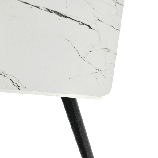 Mesa de jantar retangular estilo escandinavo efeito mármore branco com pernas pontilhadas douradas 110x70cm