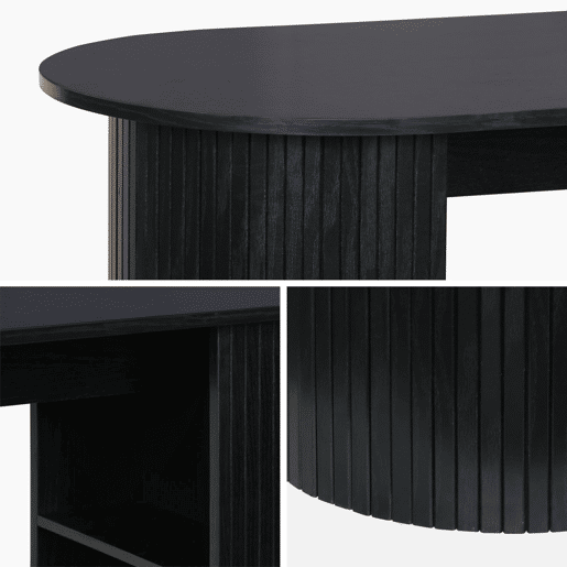 Mesa alta de cozinha decorada em madeira com armazenamento, Wallis, Preto, 120x55x100 cm