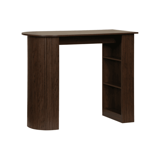 Mesa alta de cozinha decorada em madeira com armazenamento, Wallis, Madeira de nogueira, 120x55x100 cm