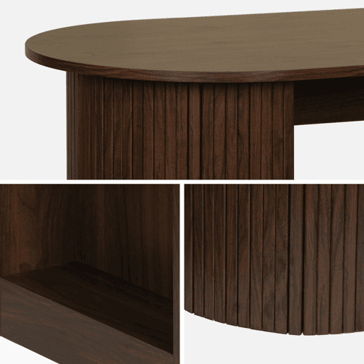 Mesa alta de cozinha decorada em madeira com armazenamento, Wallis, Madeira de nogueira, 120x55x100 cm