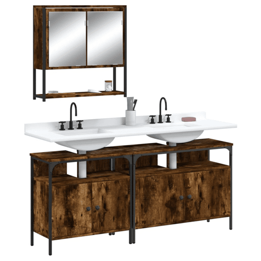vidaXL 3 pcs conjunto de móveis WC madeira processada carvalho fumado vidaXL 3 pcs conjunto de móveis WC madeira processada carvalho fumado