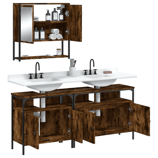 vidaXL 3 pcs conjunto de móveis WC madeira processada carvalho fumado vidaXL 3 pcs conjunto de móveis WC madeira processada carvalho fumado