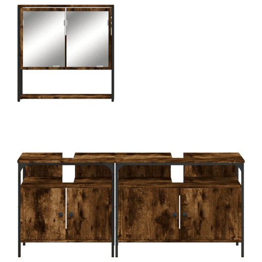 vidaXL 3 pcs conjunto de móveis WC madeira processada carvalho fumado vidaXL 3 pcs conjunto de móveis WC madeira processada carvalho fumado