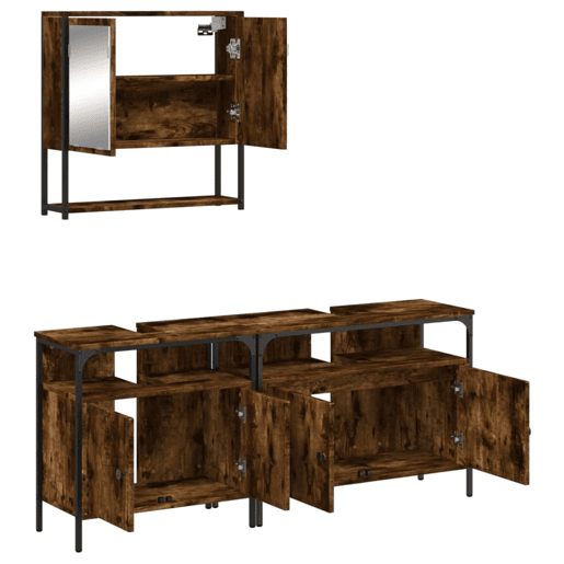 vidaXL 3 pcs conjunto de móveis WC madeira processada carvalho fumado vidaXL 3 pcs conjunto de móveis WC madeira processada carvalho fumado