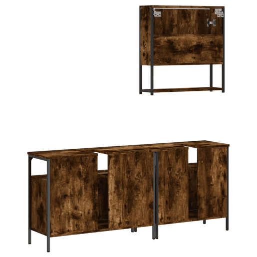 vidaXL 3 pcs conjunto de móveis WC madeira processada carvalho fumado vidaXL 3 pcs conjunto de móveis WC madeira processada carvalho fumado
