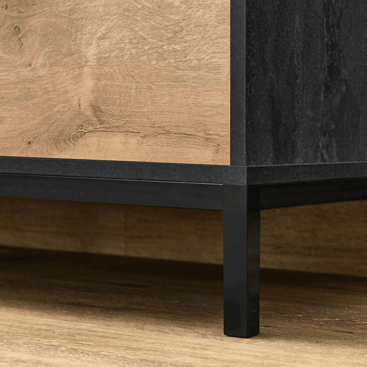 Móvel de banheiro duplo Sena estilo industrial em carvalho dourado e preto com 2 gavetas, 1 porta e pés 120x92x50 cm (sem pia)