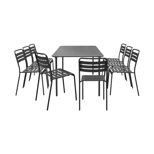 Mesa de jardim com 8 cadeiras de metal, Amelia, Antracite, 160x90x72.5 cm