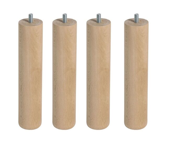 Juego de 4 o 6 patas para somier o base tapizada con rosca y sistema antiruido de madera en color haya, cerezo o wengue 25 cm