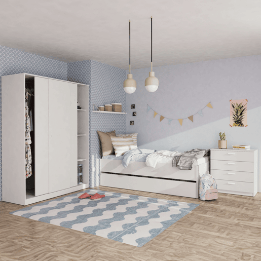 Pacote de móveis para quarto de jovens do Tibete em estilo natural na cor carvalho cambriano (cama 105x190 cm + guarda-roupa + cômoda) Pacote de móveis para quarto de jovens do Tibete em estilo natural na cor carvalho cambriano (cama 105x190 cm + guarda-roupa + cômoda)