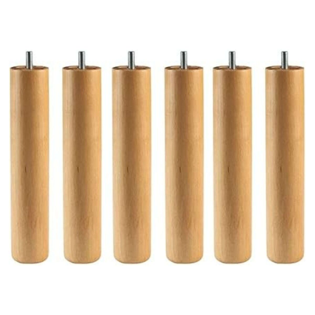 Juego de 4 o 6 patas para somier o base tapizada con rosca y sistema antiruido de madera en color haya, cerezo o wengue 25 cm