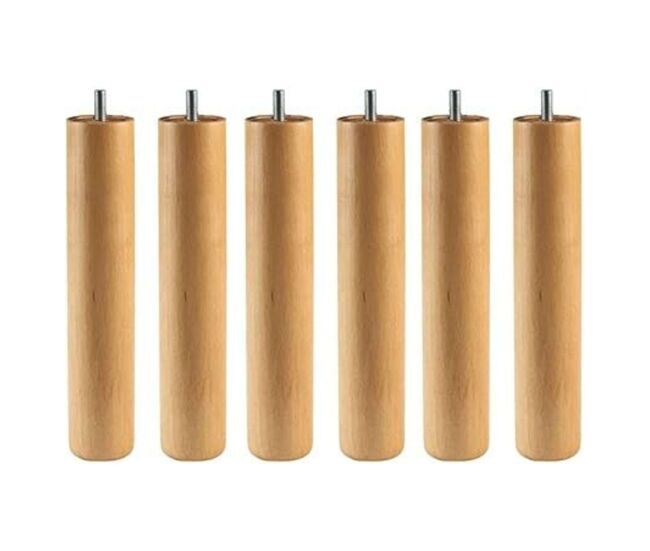 Juego de 4 o 6 patas para somier o base tapizada con rosca y sistema antiruido de madera en color haya, cerezo o wengue 25 cm