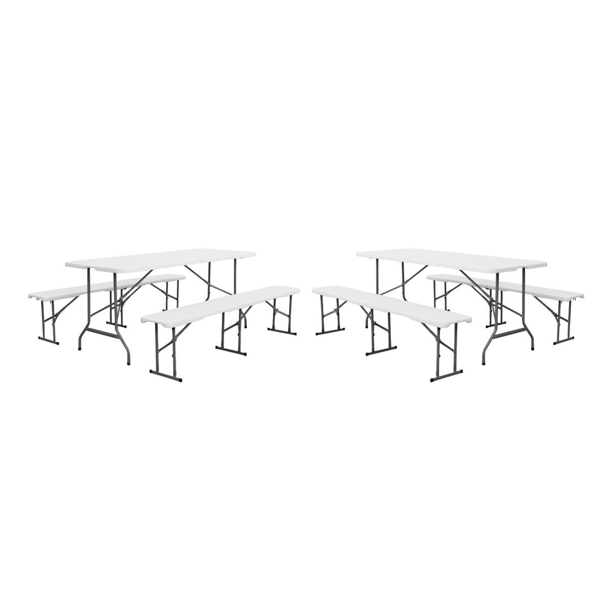 Mesa de recepción plegable acero 2 bancos, set de 2 blanco - 180x69.5x73.5 cm