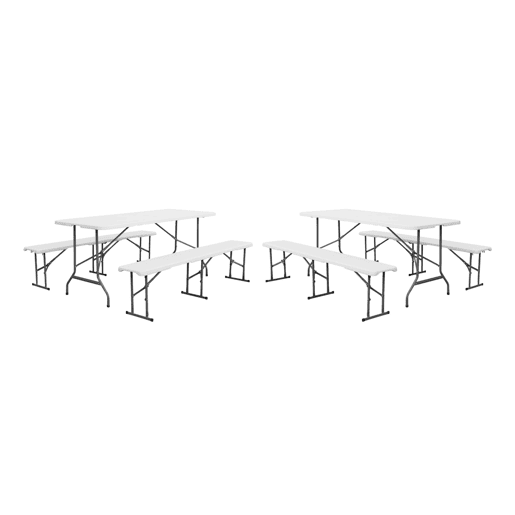 Mesa de recepção dobrável aço 2 bancos, set de 2, Fiesta set, Branco, 180x69.5x73.5 cm