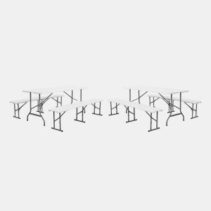 Mesa de recepção dobrável aço 2 bancos, set de 2, Fiesta set, Branco, 180x69.5x73.5 cm
