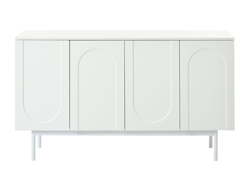 Aparador blanco moderno con patrón arqueado y 4 puertas.