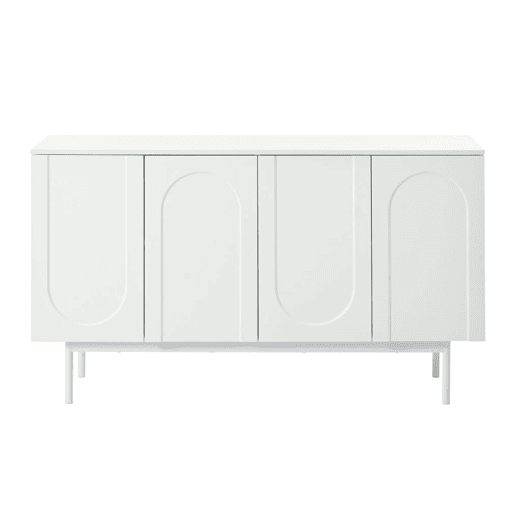 Aparador branco moderno com padrão arqueado e 4 portas