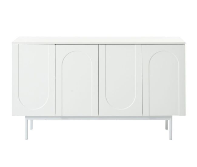 Aparador blanco moderno con patrón arqueado y 4 puertas.
