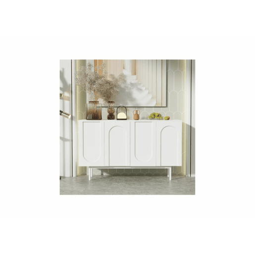 Aparador branco moderno com padrão arqueado e 4 portas