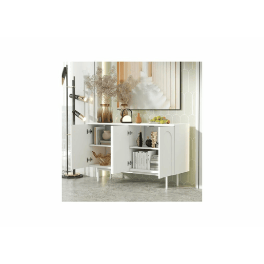 Aparador branco moderno com padrão arqueado e 4 portas