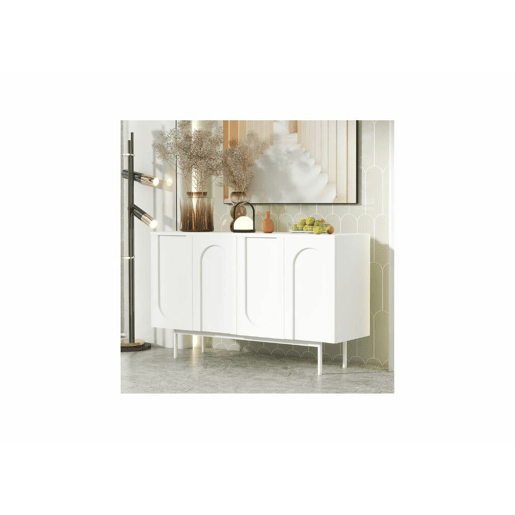 Aparador branco moderno com padrão arqueado e 4 portas