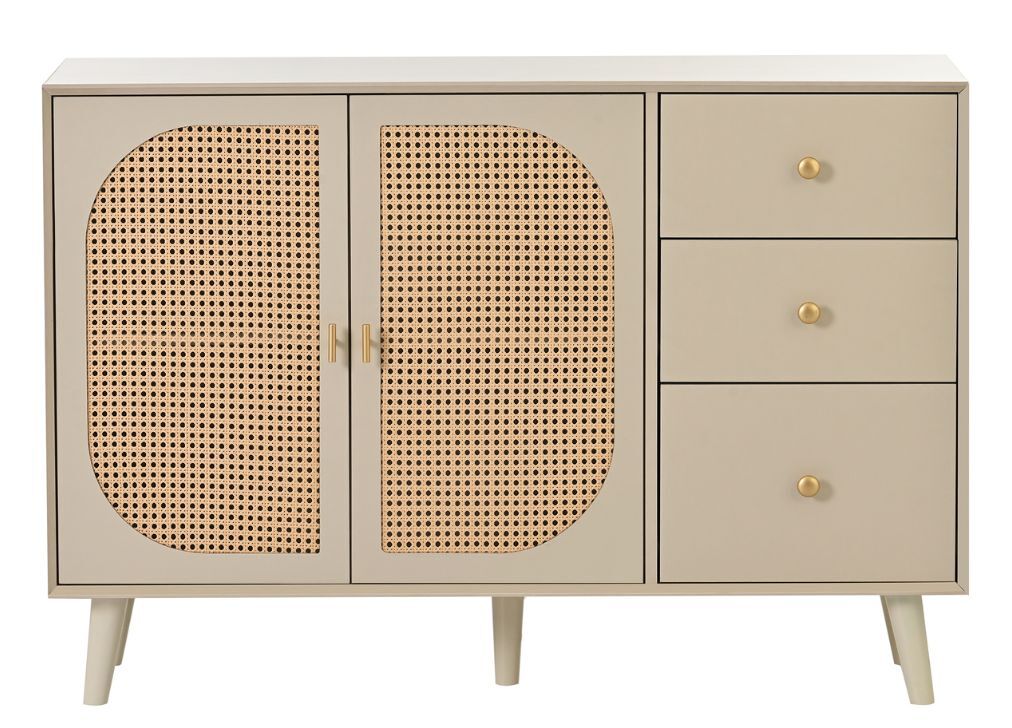 Aparador efecto madera clara con puertas y cajones