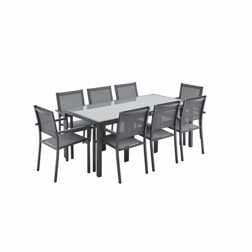 Mesa de jardim em alumínio e textilene, 8 cadeiras, Capua 180, Antracite, 182.5x90x71 cm