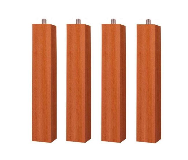 Juego de 4 o 6 patas para somier o base tapizada con rosca y sistema antiruido de madera en color haya, cerezo o wengue 25 cm