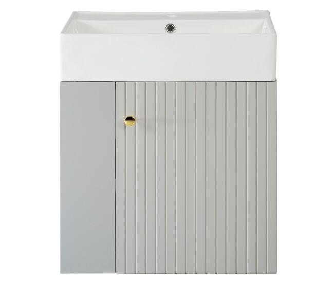 Mueble de baño suspendido con lavabo cuadrado - 4 compartimentos - gris (grifo no incluido)