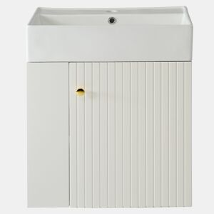 Móvel de casa de banho suspenso com lavatório quadrado - 4 compartimentos - Branco (torneira não incluída)