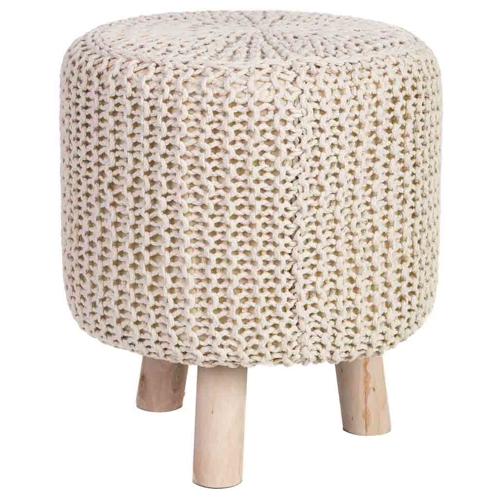 Taburete de madera y algodón trenzado