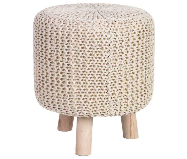 Taburete de madera y algodón trenzado