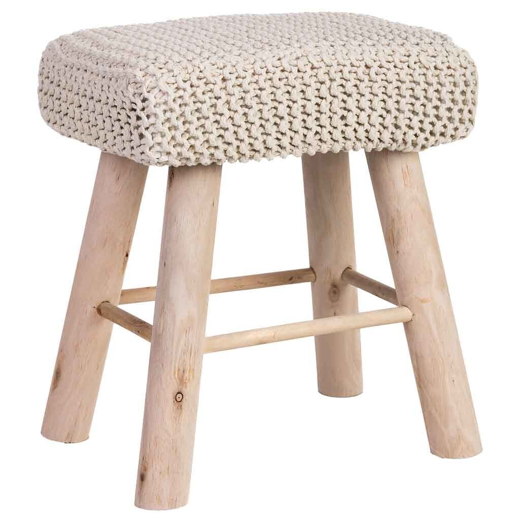 Taburete de madera y algodón trenzado