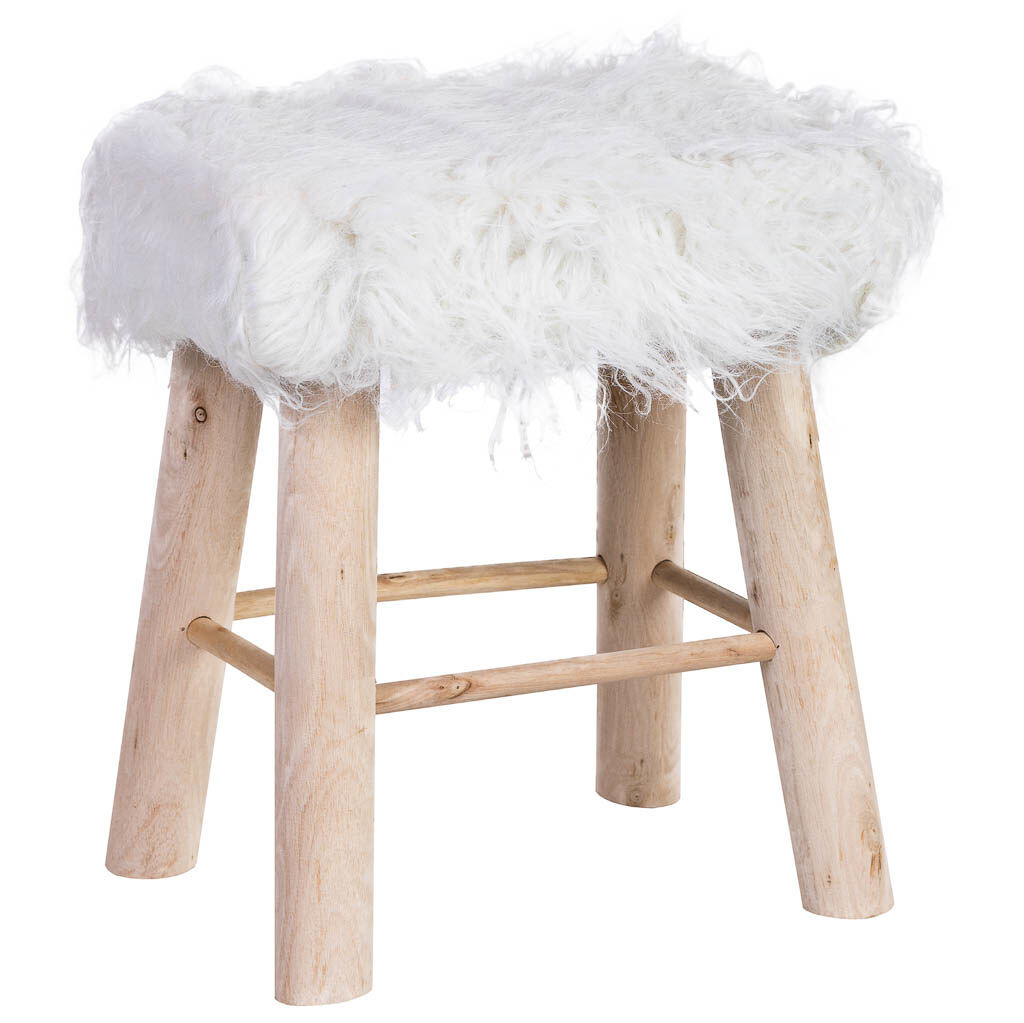 Taburete de madera y forrado de tela blanco 37x26x43h cm