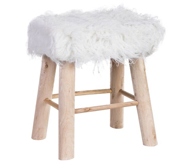 Taburete de madera y forrado de tela blanco 37x26x43h cm