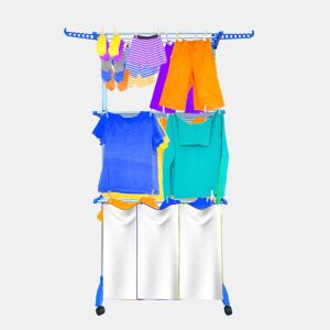 Varal XXL Dobrável Premium Slim Nyana Home | 4 Níveis | Barras de Aço | Suportes Superiores Laterais para Cabides | Pés Dobráveis | 4 Rodas com Freio | Azul