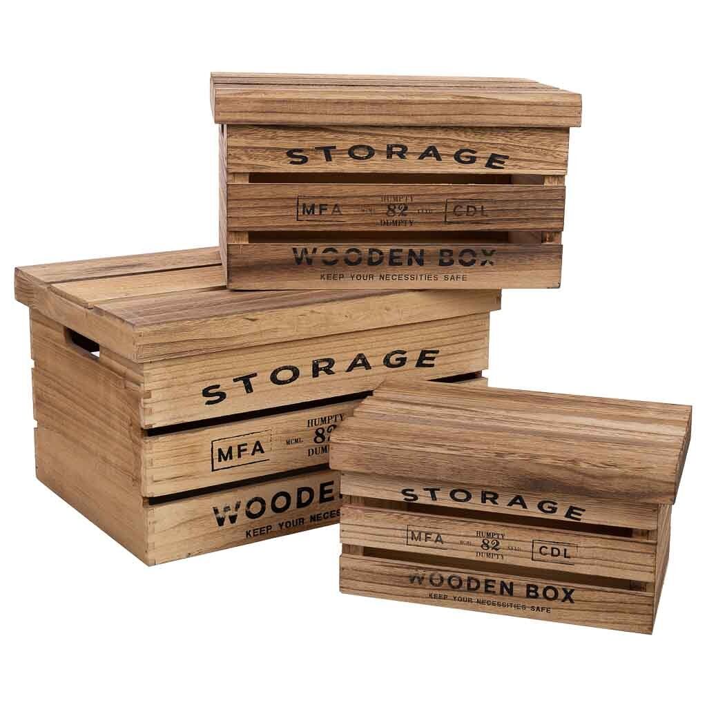 Cajas de madera impresas set 3 pzas