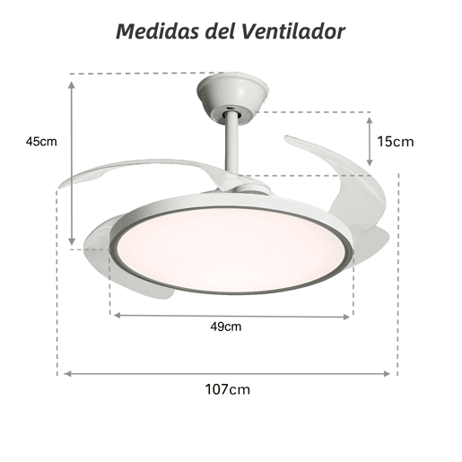 Ventilador de teto com painel LED Slim, motor DC ultrassilencioso 40W 107cm, 6 velocidades branco