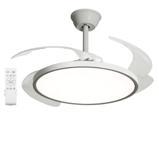 Ventilador de teto com painel LED Slim, motor DC ultrassilencioso 40W 107cm, 6 velocidades branco