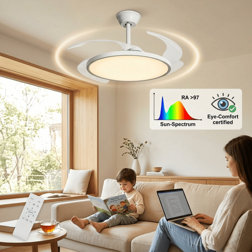 Ventilador de teto com painel LED Slim, motor DC ultrassilencioso 40W 107cm, 6 velocidades branco