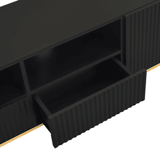 Móvel moderno para televisão - com 2 portas e 2 gavetas - pés metálicos - Preto