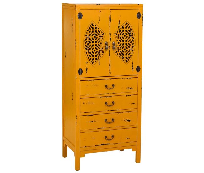 Armario de madera con 4 cajones y 2 puertas amarillo 60x40x140h cm