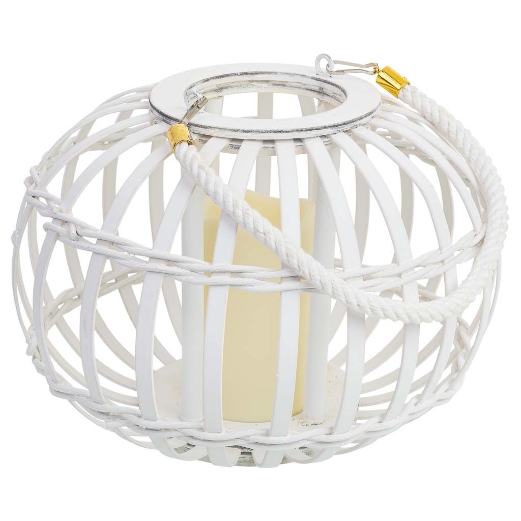 Farol de bambú y madera con vela a pilas