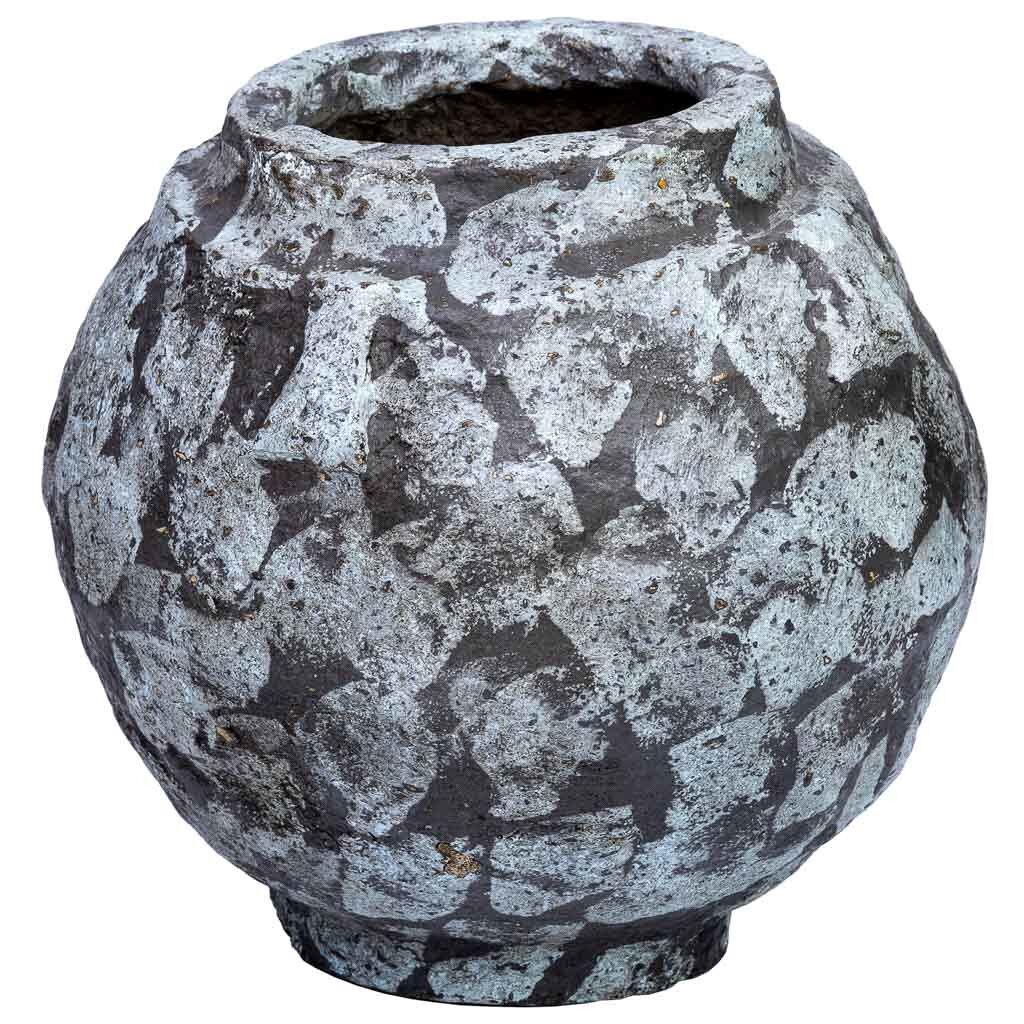Jarrón de papel maché acabado artesanal envejecido azul 27x27x24h cm