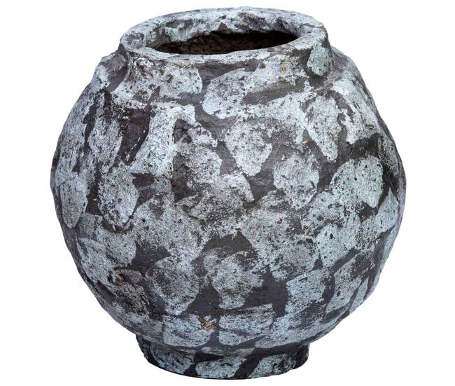 Jarrón de papel maché acabado artesanal envejecido azul 27x27x24h cm