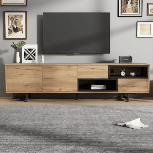Armário para TV - com 2 gavetas 2 portas 2 compartimentos abertos - Natural